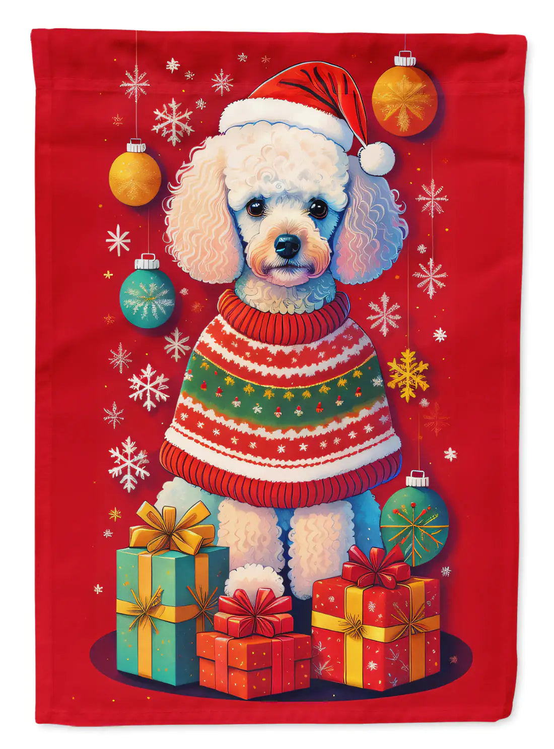 Poodle Holiday Christmas House Flag